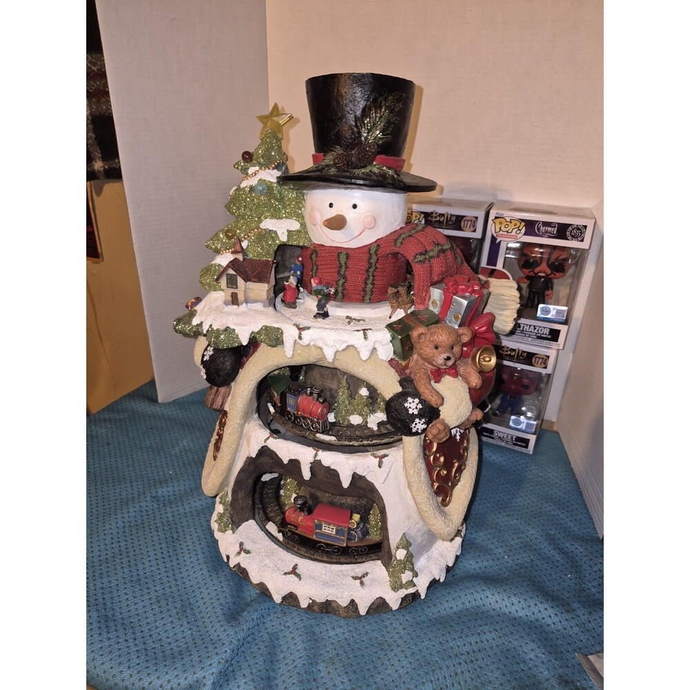 Moments In Time Christmas Decor Snowman Christmas Train Go Round 17" Tall